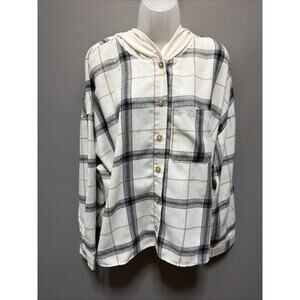 Charmed Hearts Women’s Plaid Hooded Shacket 3X Button Up
